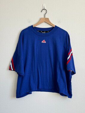Adidas Gorpcore Sporty Chic Cropped Tee Cobalt Blue Red Logo Streetwear Plus 3X